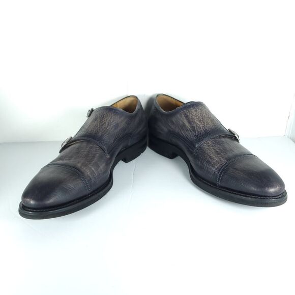 Magnanni Men's Jebor Gray US10,5M Pebbled Leather Double Monk Strap Dress Shoes - Picture 6 of 14